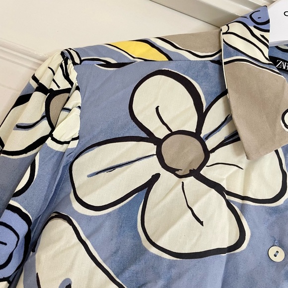 Zara Long Sleeve Cropped Flower Nature Print Button Up Shirt Size Small - Picture 5 of 10